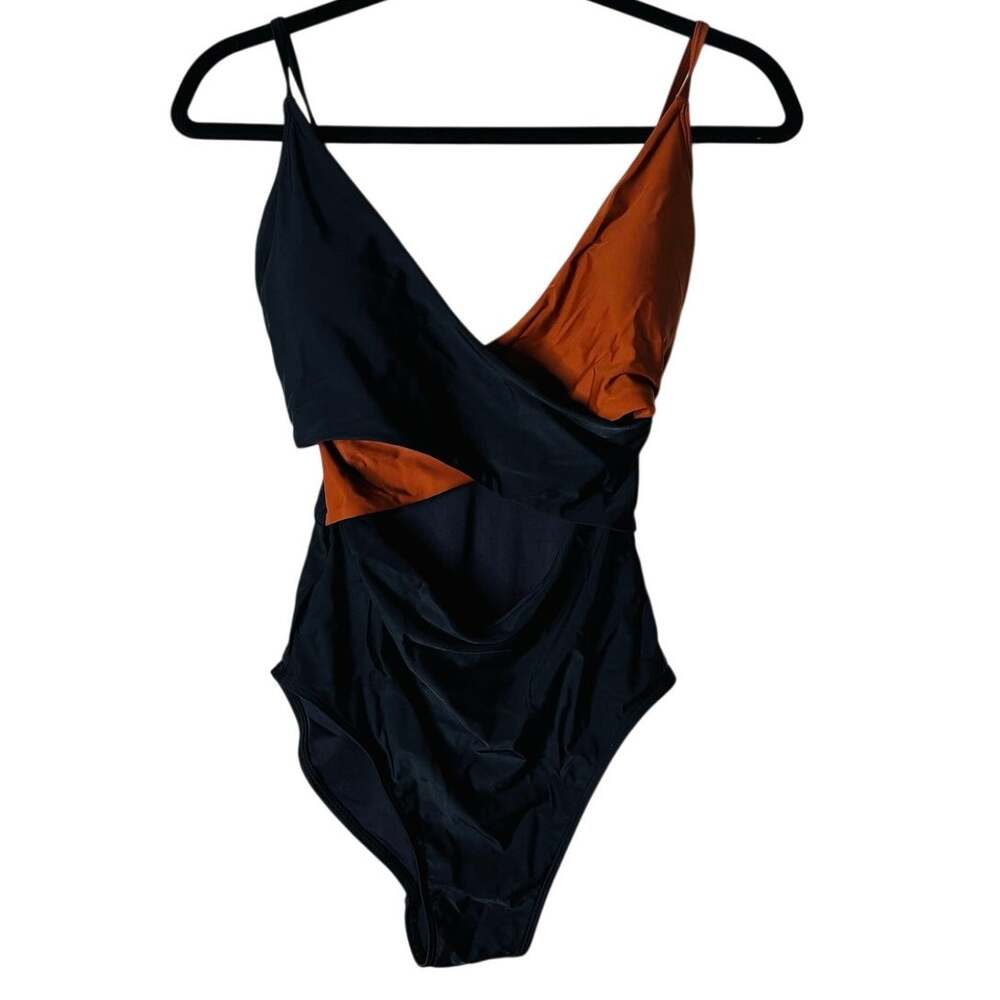 Summersalt The Wrap Cutout One Piece Swimsuit Black Rust Clay Size 4